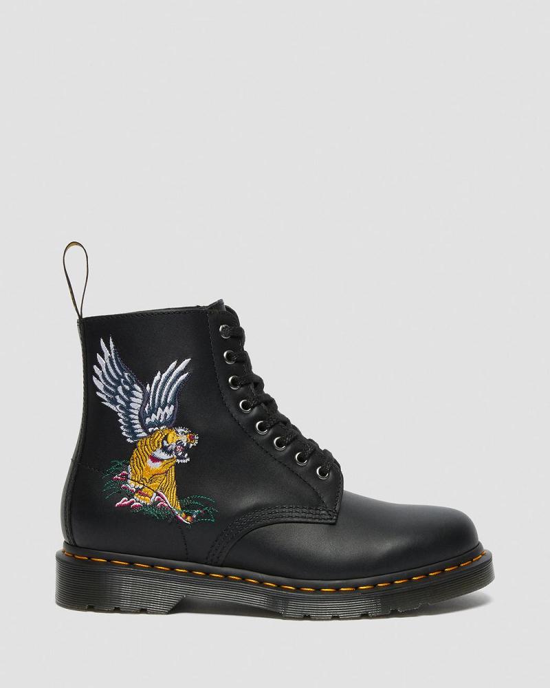 Black Men's Dr Martens 1460 Souvenir Embroidered Leather Ankle Boots | CA 415FDN